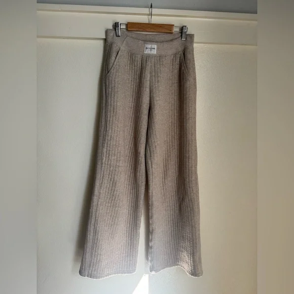 Offline by Aerie Ribbed Wide Leg Lounge Pants Beige Soft Cozy XS Quilted - Picture 4 of 10